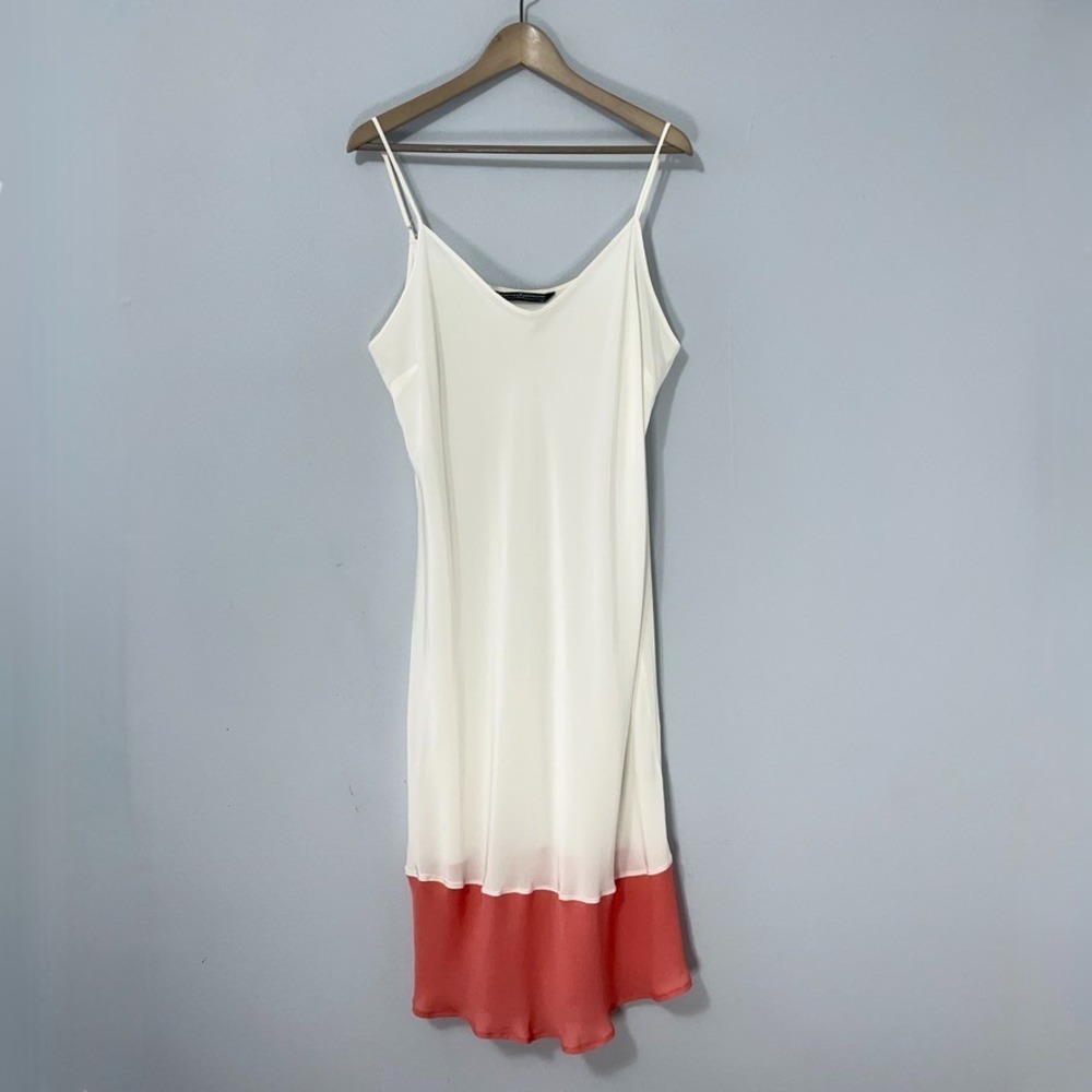 Peruvian Connection 100% Silk Slip Dress XL White Coral Adjustable Strap